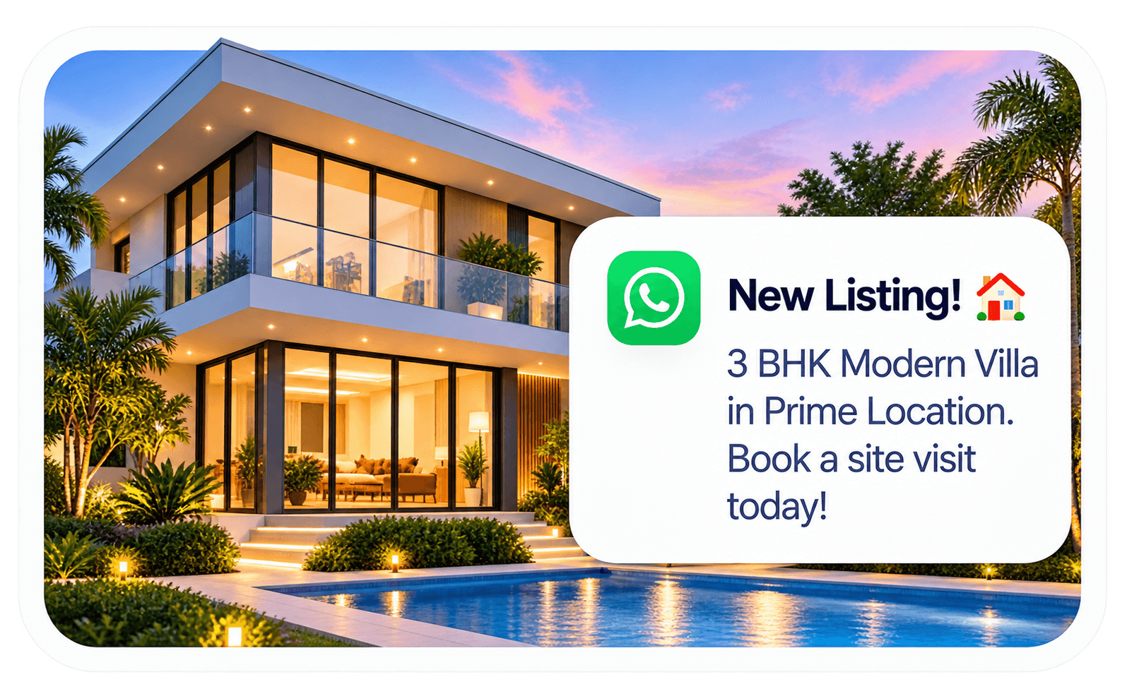 Example property update promoting a new three-bedroom villa and inviting a site visit.
